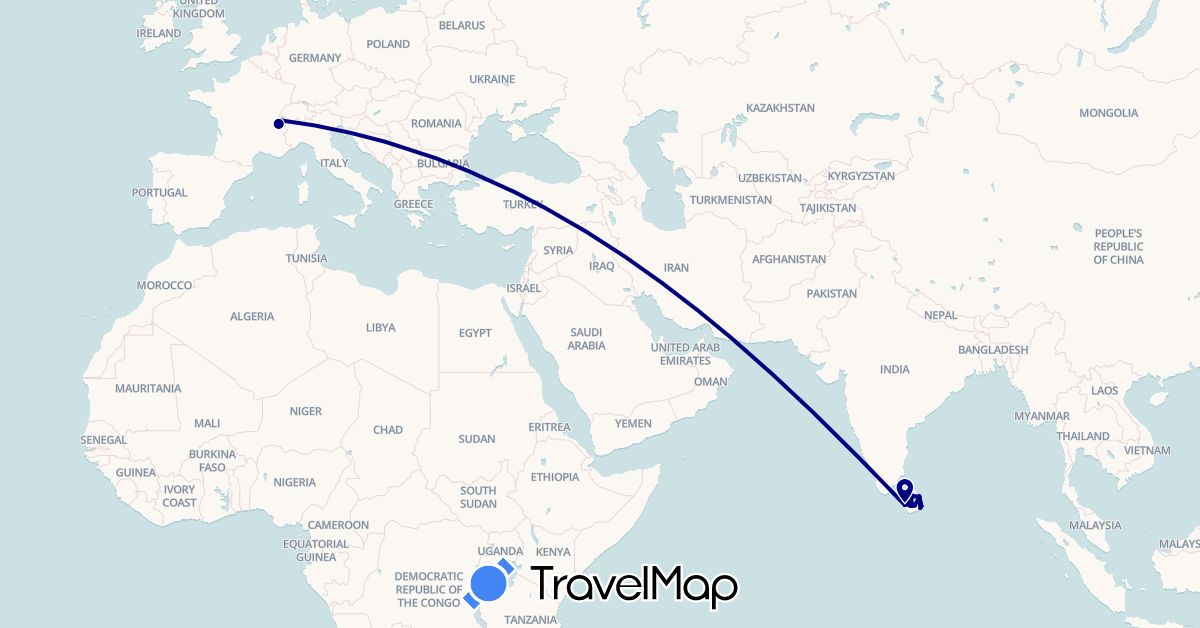 TravelMap itinerary: driving in Switzerland, France, Sri Lanka (Asia, Europe)